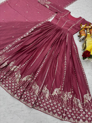 Pink festive wear designer star georgette heavy 7mm sequence embroidery work readymade suit 4