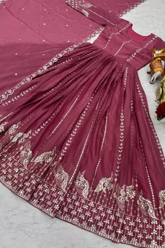 Pink festive wear designer star georgette heavy 7mm sequence embroidery work readymade suit
