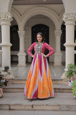 Multi festive wear designer faux georgette bandhej  embroidery mirror work readymade suit 2