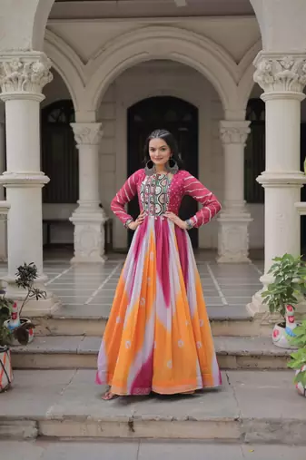 Multi festive wear designer faux georgette bandhej  embroidery mirror work readymade suit
