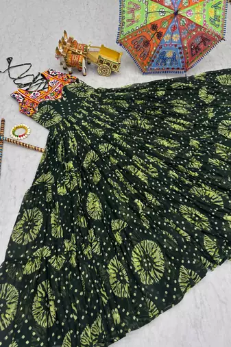 Green festive wear designer faux georgette gamathi work with real mirror with original codi lece readymade suit