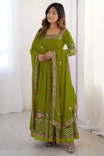 Green festive wear designer heavy georgette heavy multi thread 5mm embroidery sequence work readymade suit