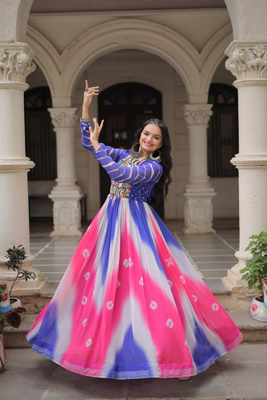 Multi festive wear designer faux georgette bandhej  embroidery mirror work readymade suit 2