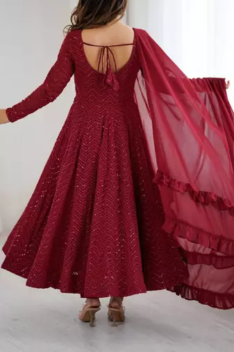Maroon festive wear designer pure soft faux georgette lukhnowi sequence work readymade suit