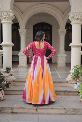Multi festive wear designer faux georgette bandhej  embroidery mirror work readymade suit 3