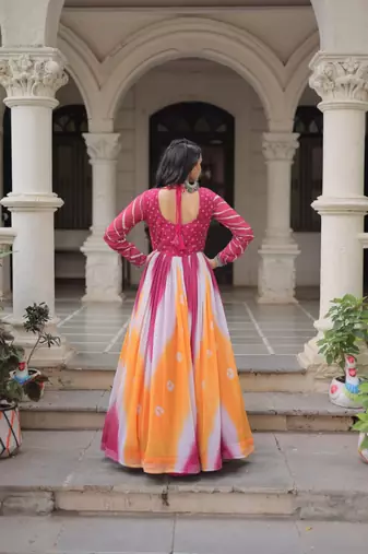 Multi festive wear designer faux georgette bandhej  embroidery mirror work readymade suit
