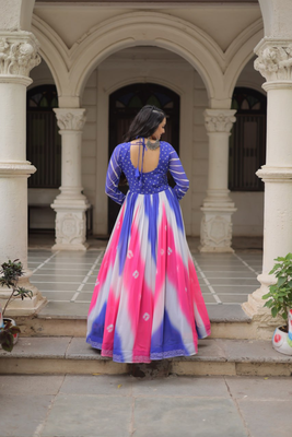 Multi festive wear designer faux georgette bandhej  embroidery mirror work readymade suit 3