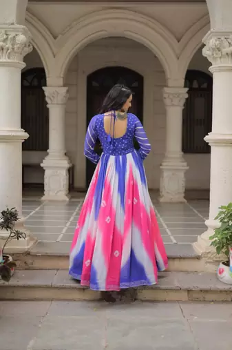 Multi festive wear designer faux georgette bandhej  embroidery mirror work readymade suit