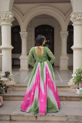 Multi festive wear designer faux georgette bandhej  embroidery mirror work readymade suit 3
