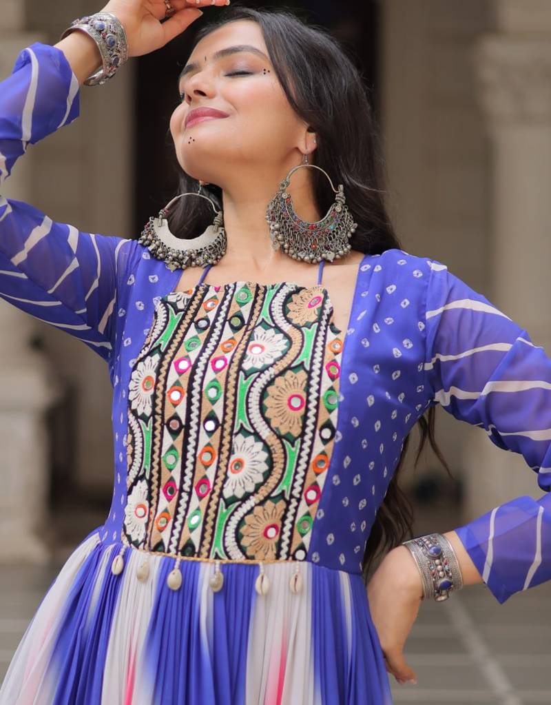 Multi festive wear designer faux georgette bandhej  embroidery mirror work readymade suit