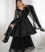 Black festive wear designer crunchy silk embroidery sequence work readymade suit