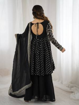 Black festive wear designer crunchy silk embroidery sequence work readymade suit 3