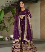 Purple festive wear designer faux blooming georgette zari & sequins embroidered work readymade suit