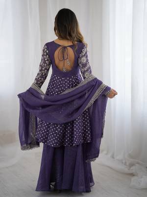 Purple festive wear designer crunchy silk embroidery sequence work readymade suit 2