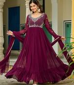 Wine festive wear designer faux blooming georgette embroidery work readymade suit