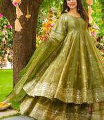 Green festive wear designer heavy crunchy silk heavy embroidery sequence work readymade suit
