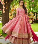 Pink festive wear designer heavy crunchy silk heavy embroidery sequence work readymade suit