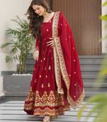 Maroon festive wear designer faux blooming georgette zari & sequins embroidered work readymade suit