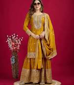 Yellow festive wear designer trendy elementary designer readymade suit collection
