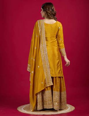 Yellow festive wear designer trendy elementary designer readymade suit collection 2