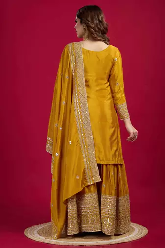 Yellow festive wear designer trendy elementary designer readymade suit collection