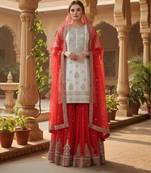 White festive wear designer pure heavy georgette embroidery sequence work readymade suit