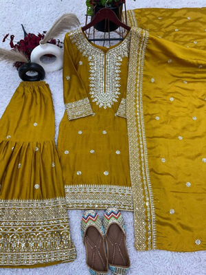 Yellow festive wear designer trendy elementary designer readymade suit collection 3