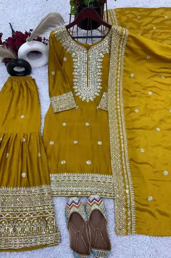 Yellow festive wear designer trendy elementary designer readymade suit collection
