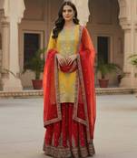 Yellow festive wear designer pure heavy georgette embroidery sequence work readymade suit