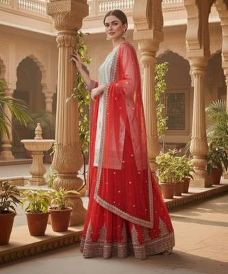 White festive wear designer pure heavy georgette embroidery sequence work readymade suit 3