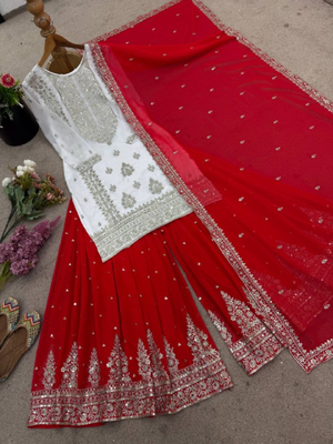White festive wear designer pure heavy georgette embroidery sequence work readymade suit 4