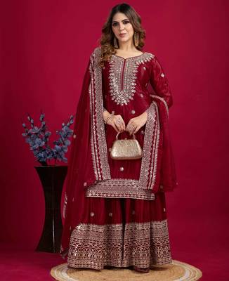 Maroon festive wear designer trendy elementary designer readymade suit collection 1