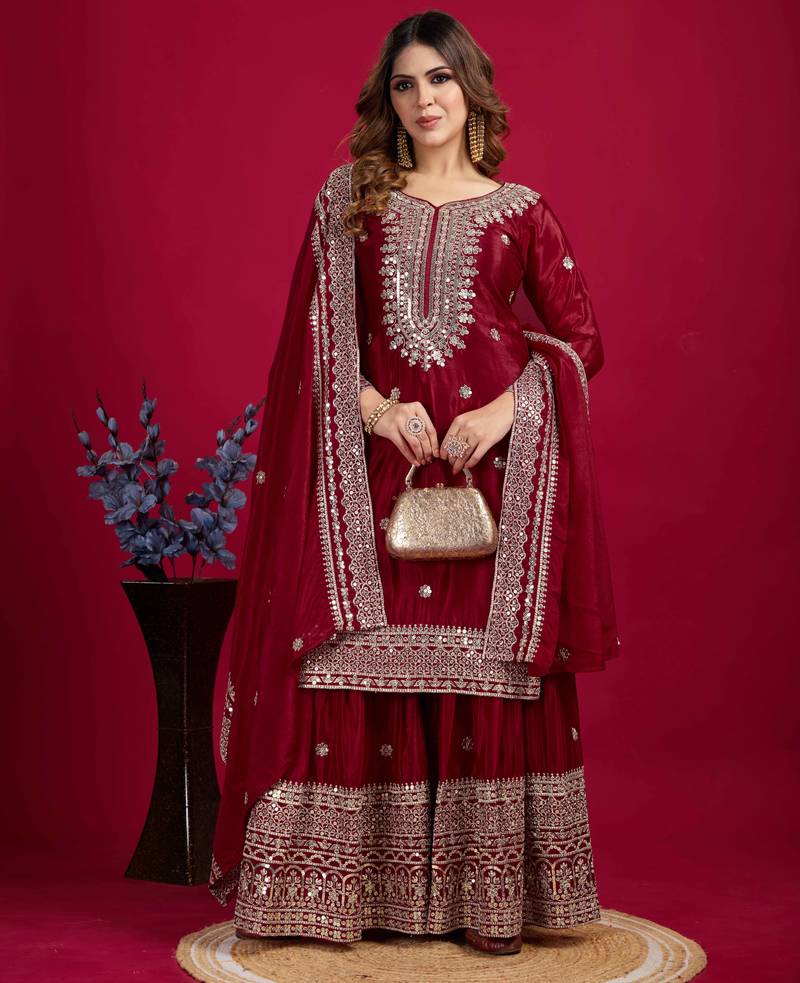 Maroon festive wear designer trendy elementary designer readymade suit collection