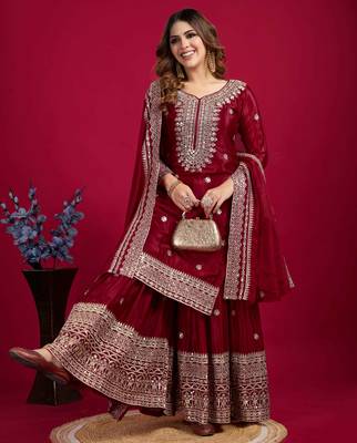 Maroon festive wear designer trendy elementary designer readymade suit collection 2