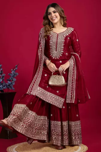 Maroon festive wear designer trendy elementary designer readymade suit collection