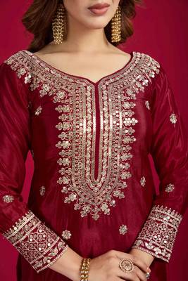 Maroon festive wear designer trendy elementary designer readymade suit collection 3