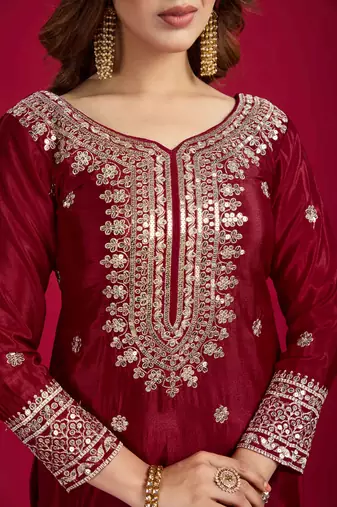 Maroon festive wear designer trendy elementary designer readymade suit collection