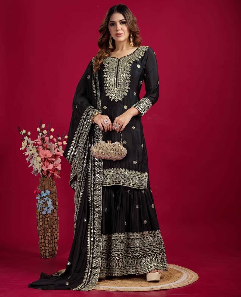 Black festive wear designer trendy elementary designer readymade suit collection
