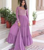 Lavender festive wear designer faux georgette sequins & zari embroidered work readymade suit