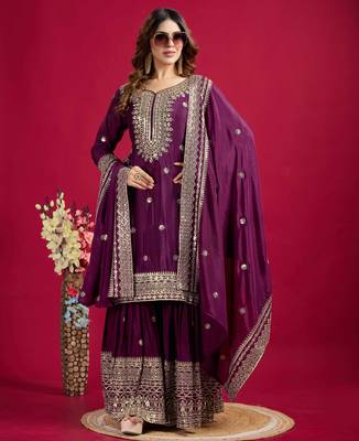 Purple festive wear designer trendy elementary designer readymade suit collection 1
