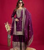 Purple festive wear designer trendy elementary designer readymade suit collection