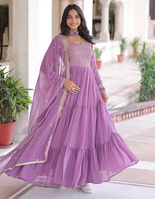 Lavender festive wear designer faux georgette sequins & zari embroidered work readymade suit 2