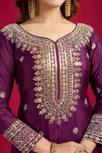 Purple festive wear designer trendy elementary designer readymade suit collection