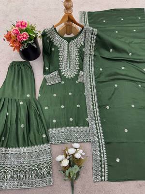 Green festive wear designer trendy elementary designer readymade suit collection 4