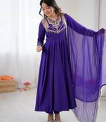 Purple festive wear designer roman silk codding work readymade suit