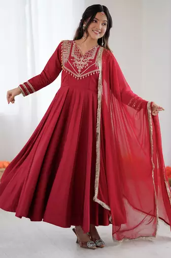 Maroon festive wear designer roman silk codding work readymade suit