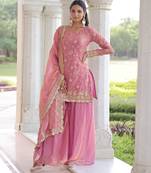 Pink festive wear designer fendy silk sequins embroidered work readymade suit