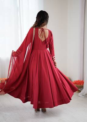 Maroon festive wear designer roman silk codding work readymade suit 2