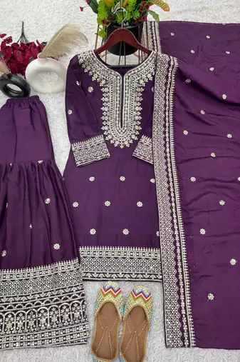 Purple festive wear designer trendy elementary designer readymade suit collection