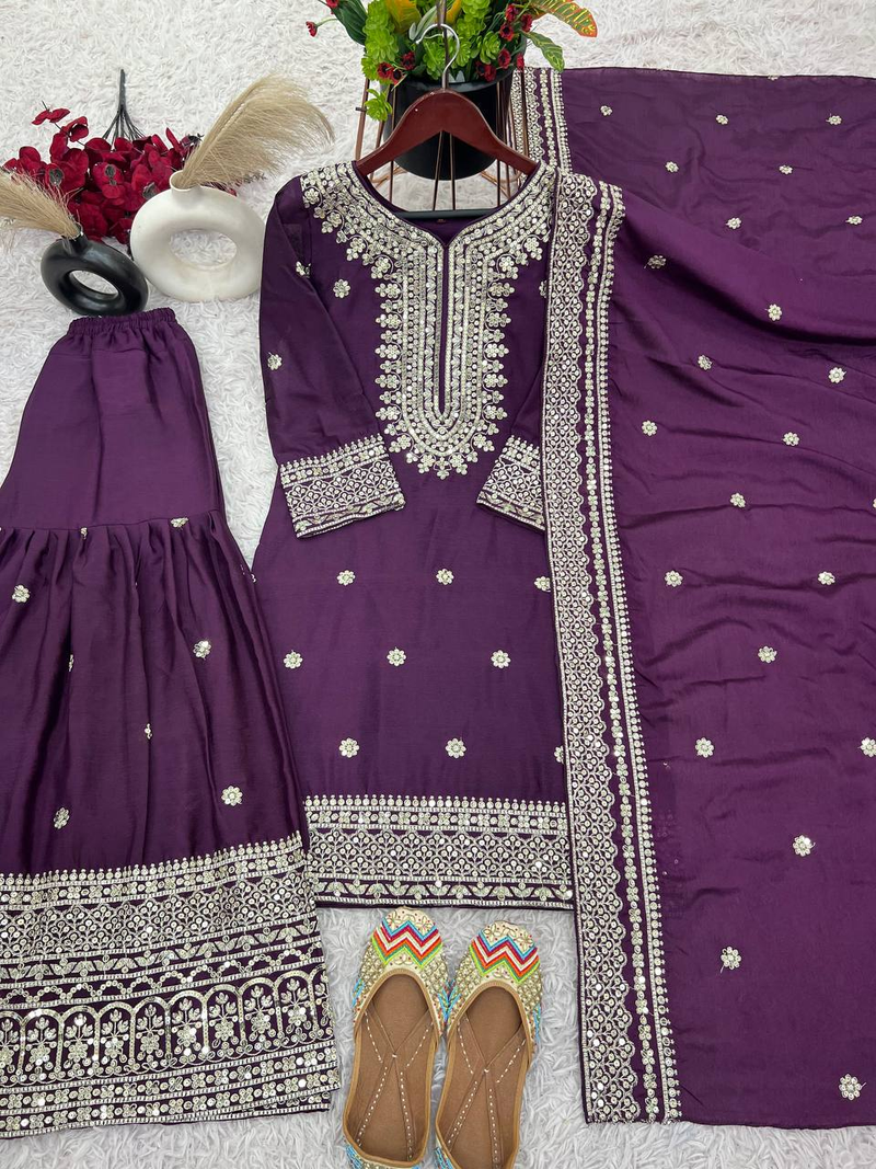 Purple festive wear designer trendy elementary designer readymade suit collection